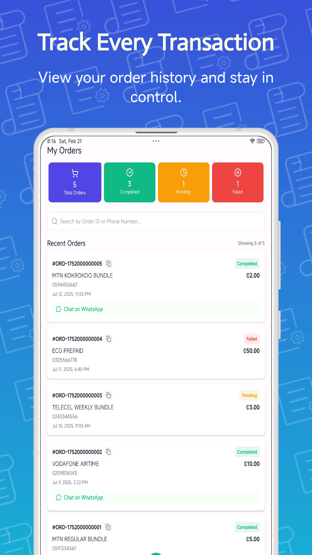 View all transactions on the techlink gh app